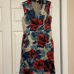 Ann Taylor Red, Blue & Beige Floral Dress - Size 4