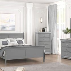Brand New Grey 4pc Queen Bedroom Set 