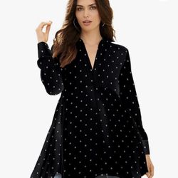 Roaman's Women's Plus Size Fit-And-Flare Crinkle Tunic Long Shirt Blouse 16W