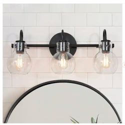 Modern 22 in. 3-Light Black Bathroom Vanity Light with Clear Glass Globe Shades Classic Wall Sconce - New