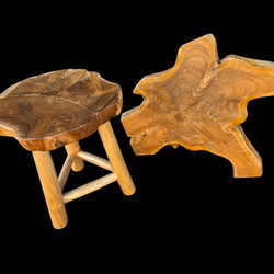 Wooden Rustic Stool With Wall Hanging