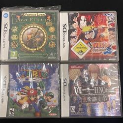 Nintendo DS Game Cartridge Lot of 4(Proff Layton Super Mario Death Not Naruto 2)