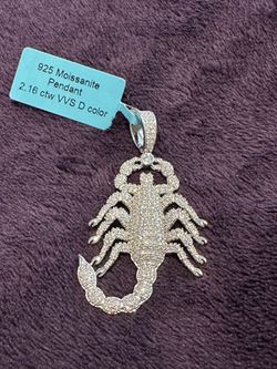 Solid 925 Silver Moissanite Scorpion Pendant