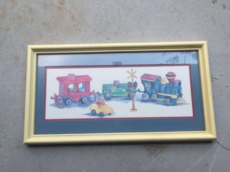 KIDS TRAIN AND BEAR PAINTING FRAME DECOR
