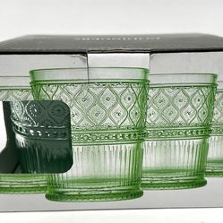 Set of 4 Godinger Claro Green Double Old Fashioned Drinking Glasses 12 Oz NIB