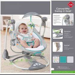 Ingenuity ConvertMe 2-in-1 Compact Portable Automatic Baby Swing & Infant Seat, Battery-Saving Vibrations, Nature Sounds, 0-9 Months 6-20 lbs l