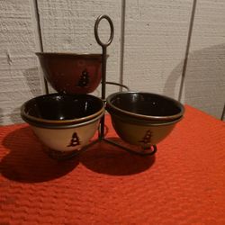 HomeStudio 3 Bowl Condiment Dip Bowls W/Stand