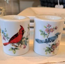 Vintage Porcelain Candle Holders -Cardinal & Blue Jay