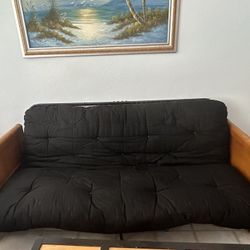 Sleigh Arm Full Oak Futon