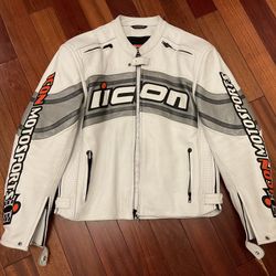 Icon Leather Jacket Motorcycle White Medium 