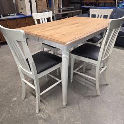 Off White / Wood Top Counter Height Kitchen Table Set