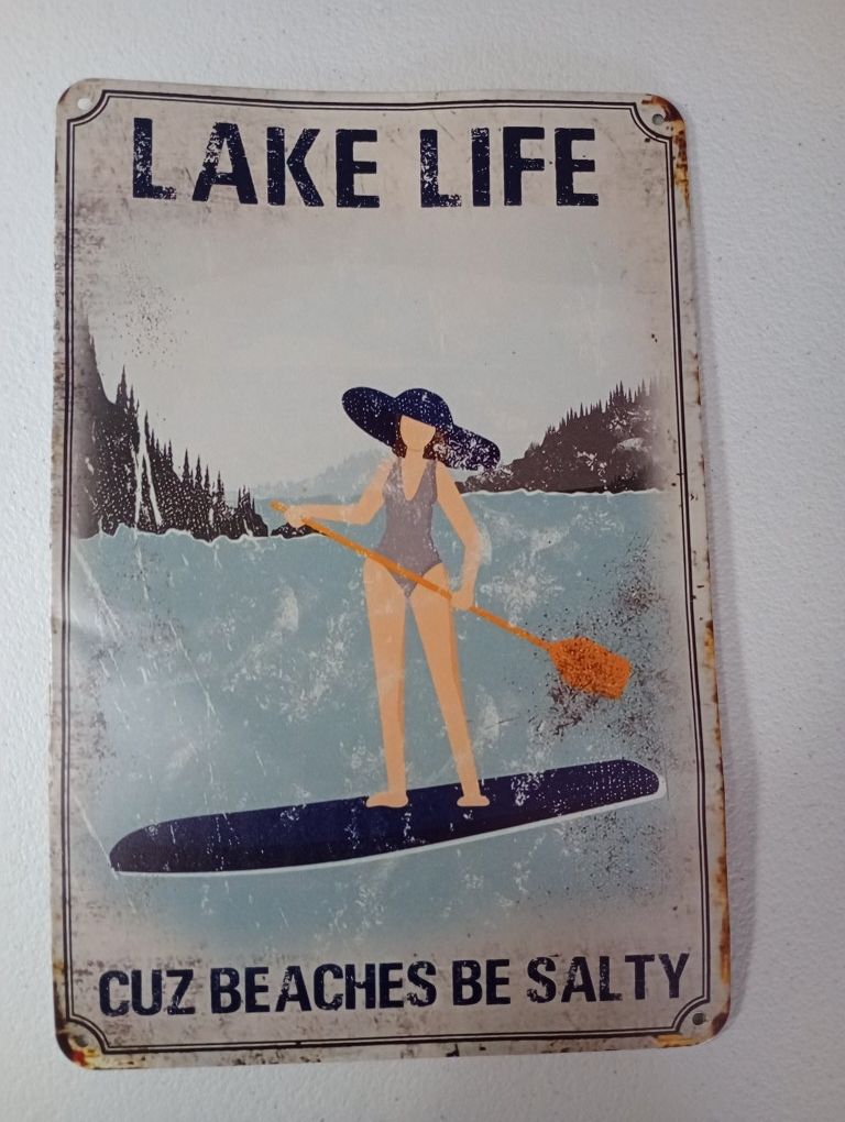 Lake Life Cuz Beaches Be Salty Vintage Metal Tin Sign Wall Art Room Aesthetic