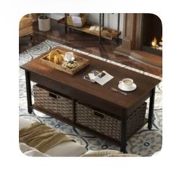Dark Brown Coffee Table with Baskets