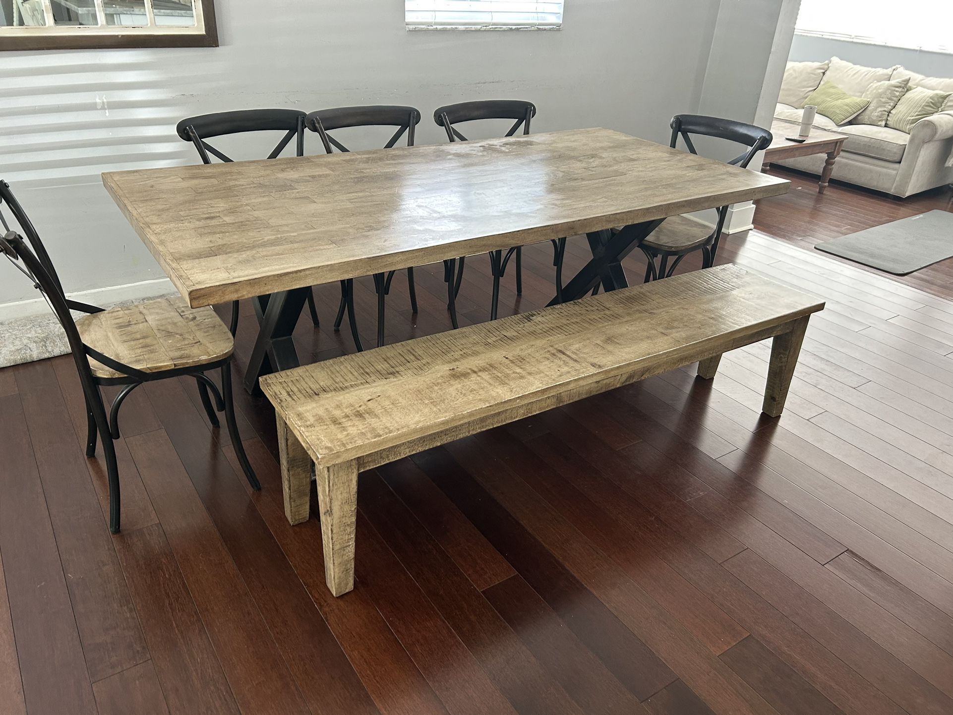 Modern farmhouse Dining Table With Bench And 5 Chairs
