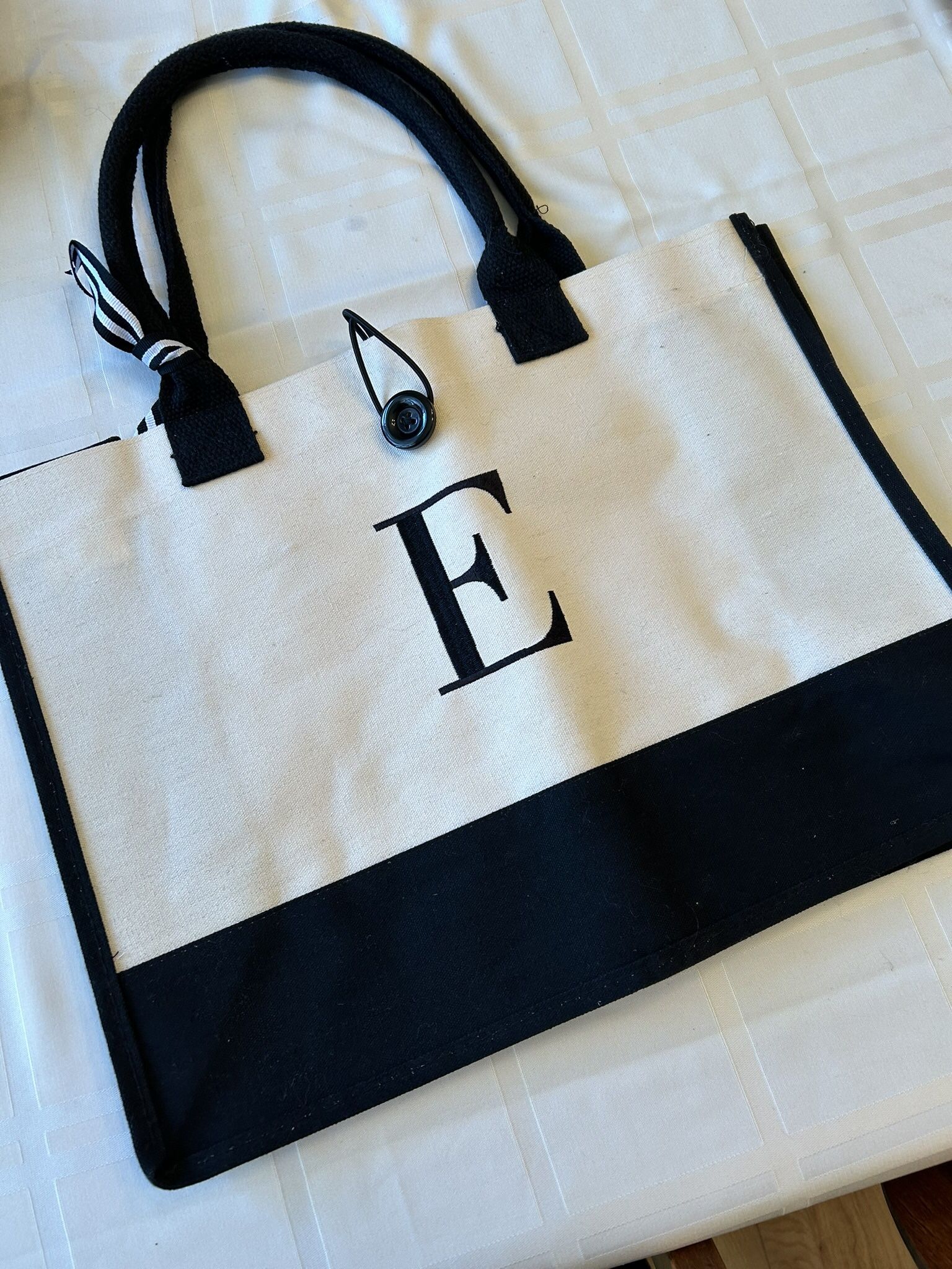 Monogrammed “E” Cotton Tote Bag Black And White