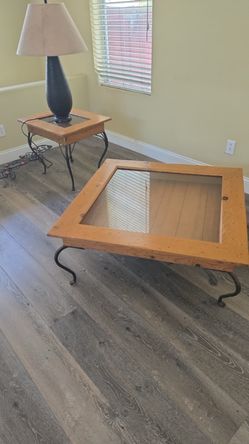 Two Glass and Wood End tables, Can open glass part!
