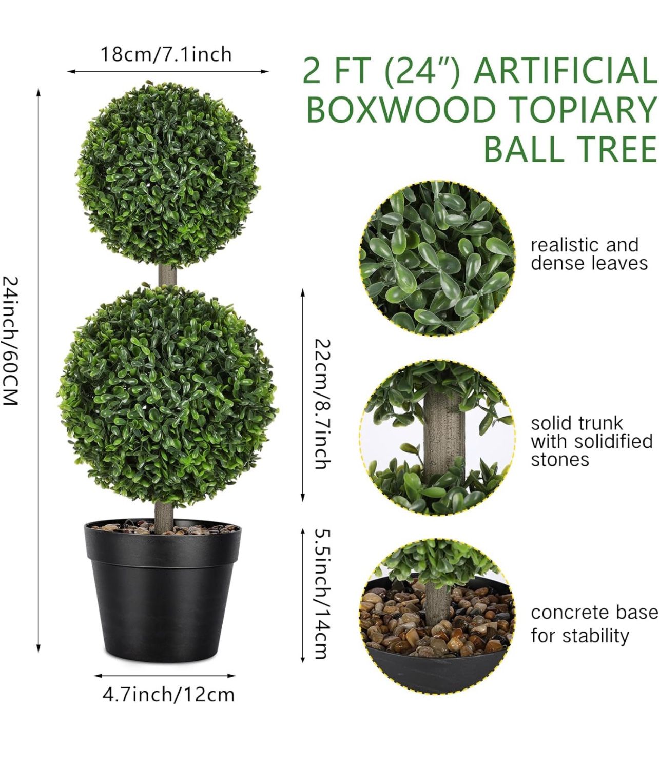 4 (four) Artificial (fake) Boxwood Topiary Plants Faux Double Ball Shaped 
