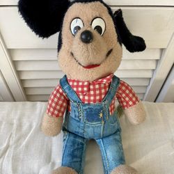 Vintage 1976 Mickey Mouse Plush Doll Overalls Gingham Disney Knickerbocker Malta