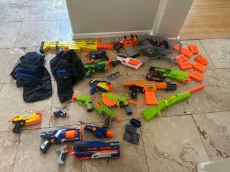 HUGE NERF GUN LOT - magazines bullets vests glasses TAKE ALL