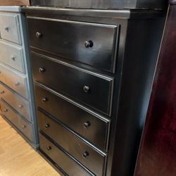 Black solid Pine Wood 5 Drawer Tall Dresser Mueble 