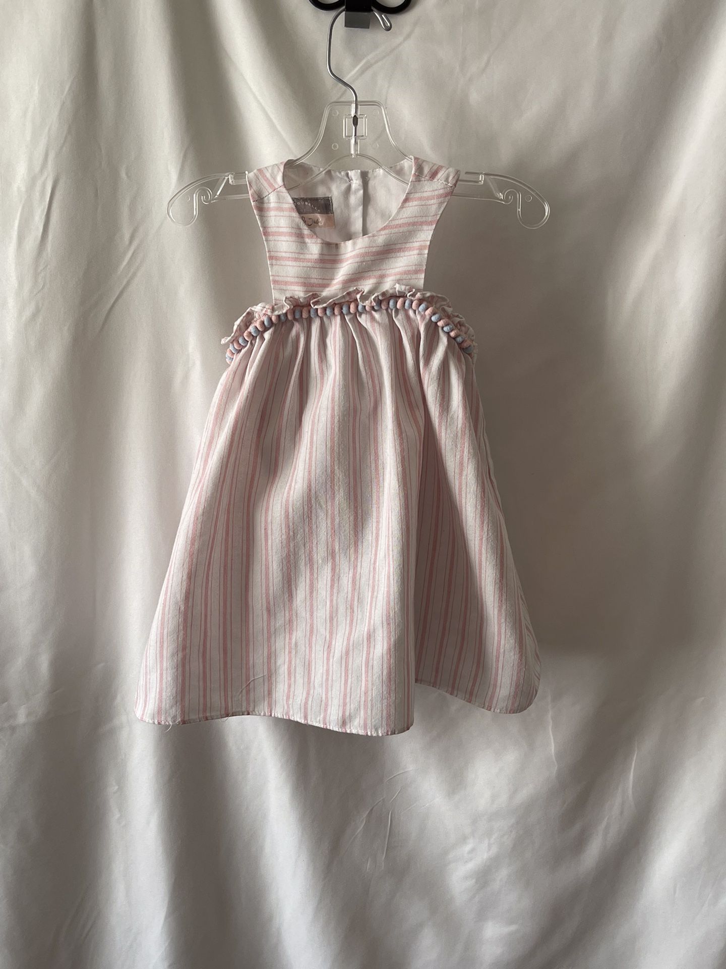 Baby Girl Sleeveless Size 12M Pink White Stripes Dress Pastourelle By Pippa & Julie Fully Lined