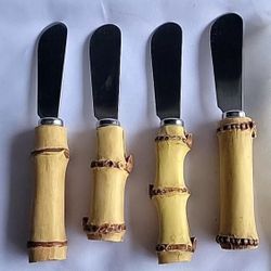 Vintage Bamboo Handle Cheese Spreaders -set of 4