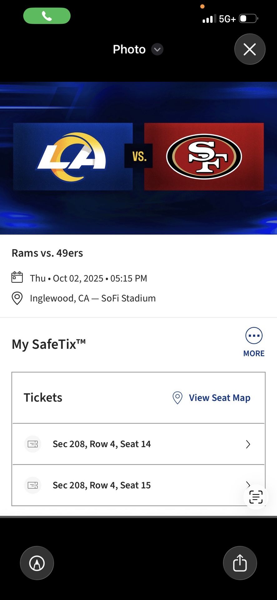 49ers Rams 2ND LEVEL ( 2 Tickets “ 