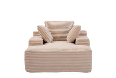 Oversized Chaise Lounge Chair Cozy Cloud Couch, Modern Plush Corduroy Upholstered Sleeper Sofa Daybed with 3 Throw Pillows and Wide Armrest for Living