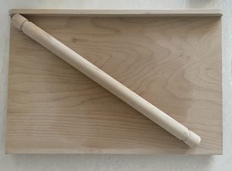 Big Reversible Wood Table Pastry Bread Kneading Cutting Board w Lip + Rolling Pin