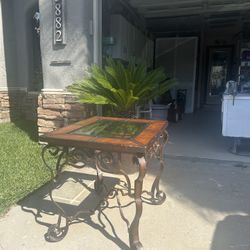 Side Table Iron Glass And Wrapped Leather