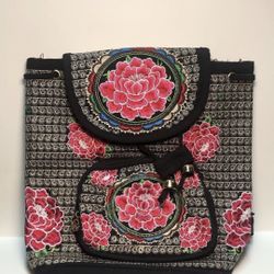 Backpack Purse Floral Embroidered Mexican Style Vintage