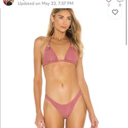 Vitamin A Swimwear California High Leg Bikini Bottom in Havana Rose Rib -S- NWT