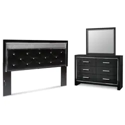 Kaydell King Upholstered Panel Headboard with Mirrored Dresser Flash 72-Hour Sale