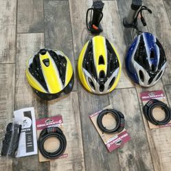 3 Bike Helmet 3 Combo Cable Lock And 2 Bike Pump