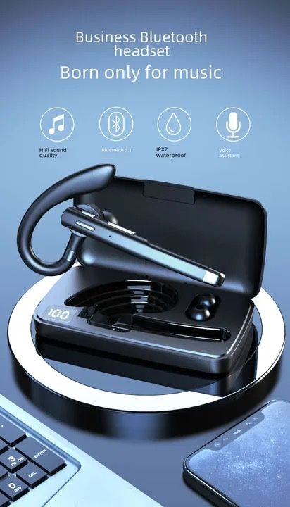 Bluetooth Headset for Cell Phones 500Hrs Standby Time with LED Charging Case 270 Degrees Rotatable Mic Hands Free Bluetooth 5.1 Version