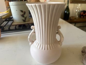 Vintage Matte White Ceramic Vase with Double Handles