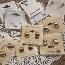 16 Pair Earring 9 Star Charms 6 End Caps 48 Cone+Jewelry Making Clip On Push Back Gold & Silver Rhinestone Crafts