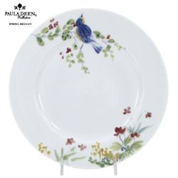 Set Of 4 Paula Deen SPRING MEDLEY 8" Salad Plate Blue Bird Flowers Floral