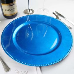 Pack Acrylic Charger Plates 13" Round Royal Blue Beaded Rim - Dinner Charger Tabletop Decor