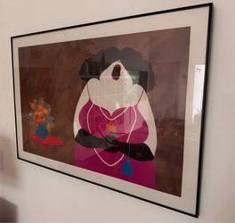 Vintage 1980s Borys Buzkij "When the Fat Ladies Sing" Large Framed (36 Wx24 H)Postmodern Art Print.