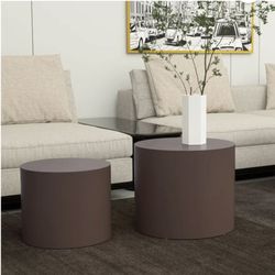 Set Of 2 - Minimalist Brown Round Nesting (16” & 12.5”) Coffee Tables [NEW IN BOX] **Retails For $277  <NO Assembly Req>