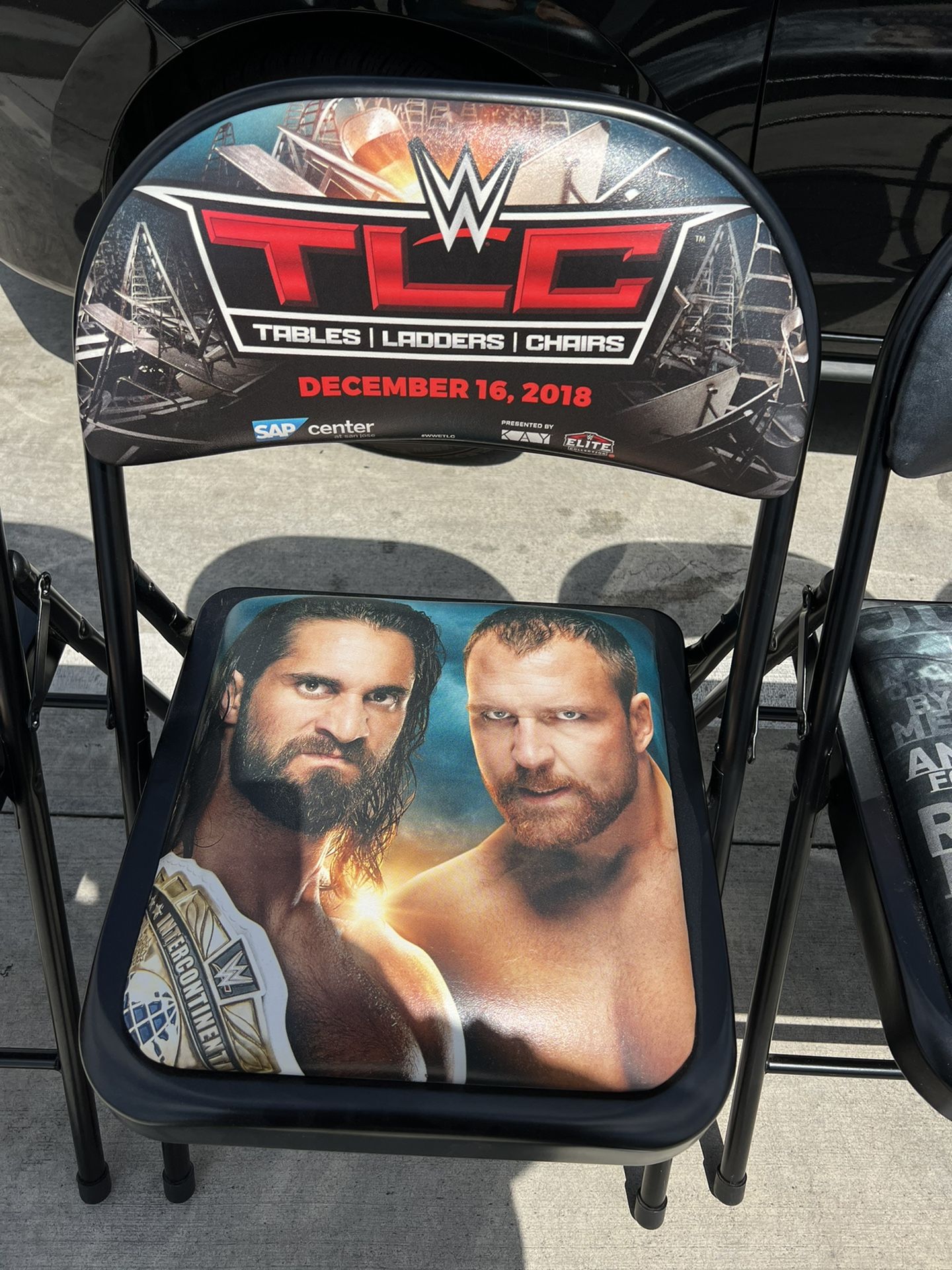 RARE WWE TLC 2018 EVENT CHAIR, SETH ROLLINS AND DEAN AMBROSE