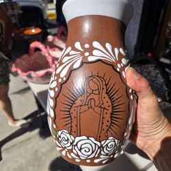 Talavera Flower Vase. Virgin Mary Design 