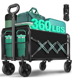 Collapsible Wagon Cart with Wheels Foldable, Black, 360 lbs Heavy Duty