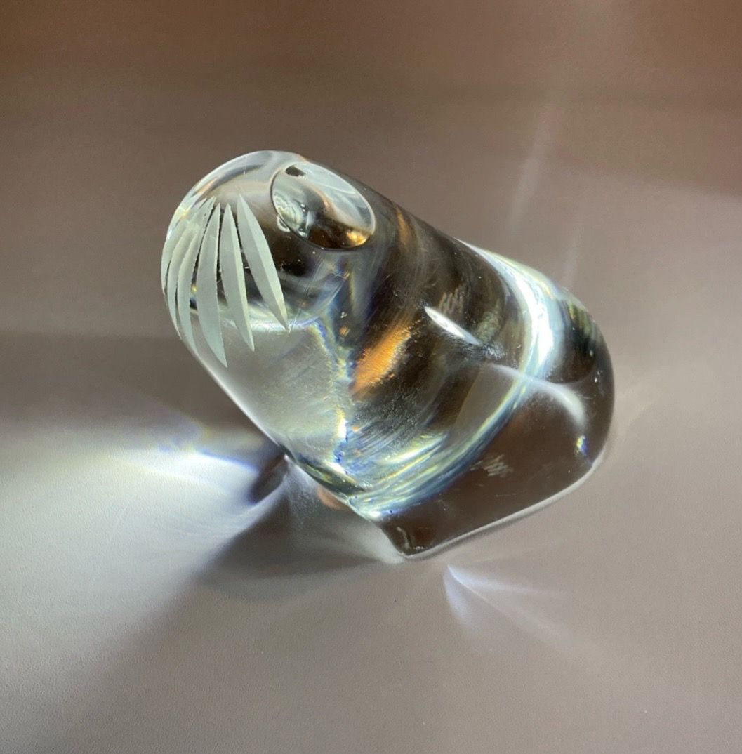 Signed Spode Freeform Clear Crystal Art Glass Paperweight Sculpture Nice!