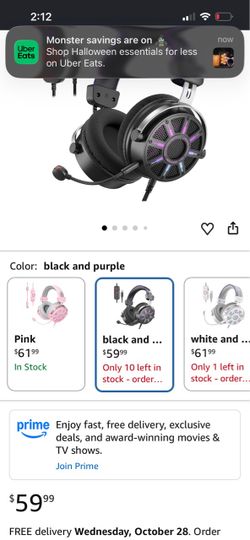 Black and Purple RGB Gaming Headset with Mic