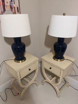 Pair of Navy Blue Ceramic Table Lamps