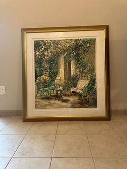 Framed Garden Courtyard Print Gold Frame