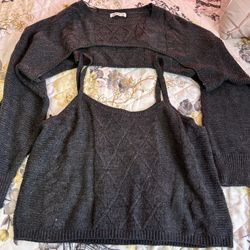 Gray Cardigan And Top Set
