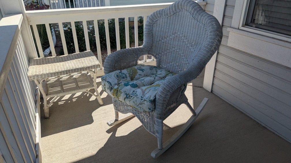 Wicker Rocking Chair And Table